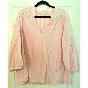 Crown and ivy top 2x pink blouse Lightweight Boho Peasant 3/4 sleeve layered